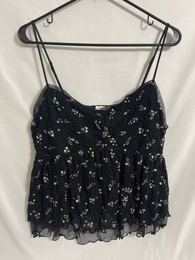 Lovesick Black Floral Lace Camisole with White Ditsy Flowers